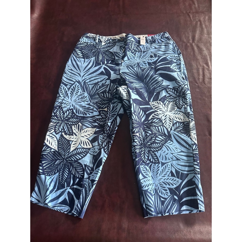Talbots Slim Leg Perfect Skimmer Curvy Blue Floral Tropical Crop Pants 16 NWT